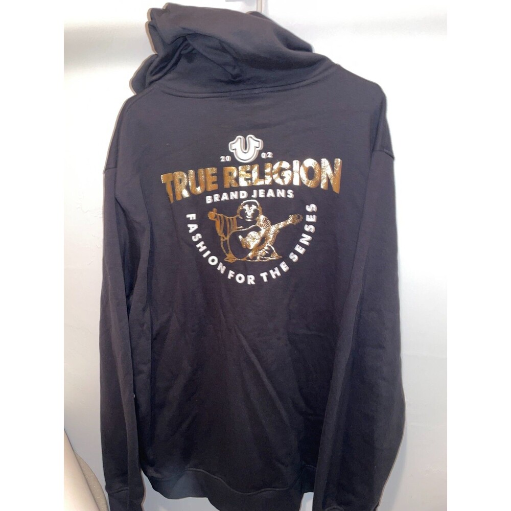 TRUE RELIGION Foil Triology Zip Hoodie Men's Size XXXL Black Gold Logo NWT